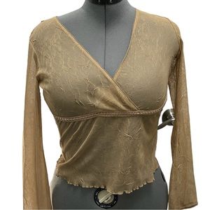 Smart Set Flared Sleeve Mesh Cross Long Sleeve Blouse